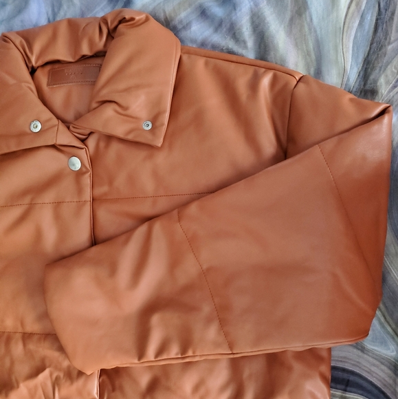Blank NYC Cognac Faux Leather Puffer Coat - Picture 2 of 6